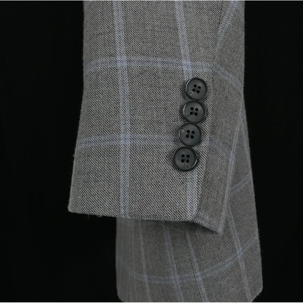 Oak Hill Sport Coat Silk‎ Wool Windowpane Blazer Mens 2XL 52R Grey Blue Check